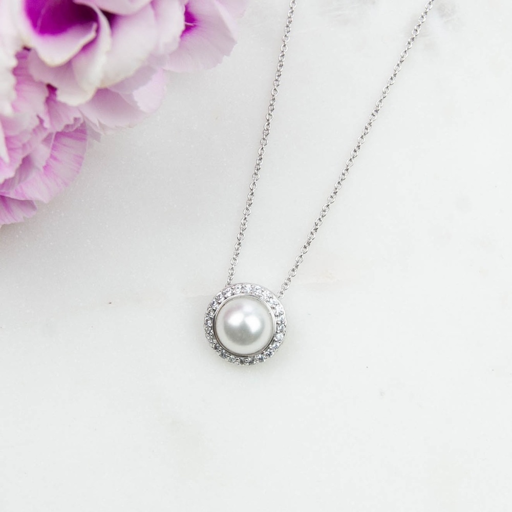 Cubic Zirconia Pendant Necklace | Faux Pearl